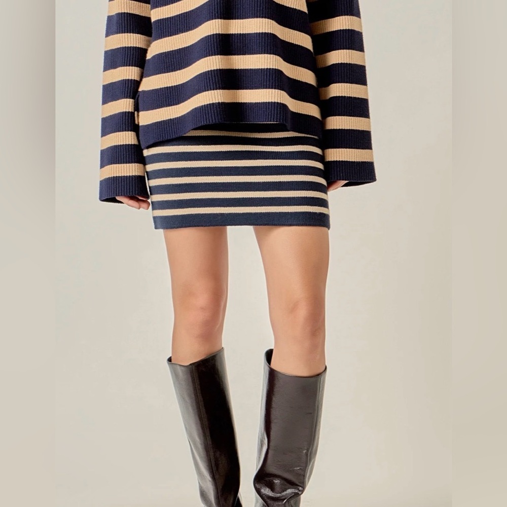 English Factory Navy and Tan Striped Mini Skirt